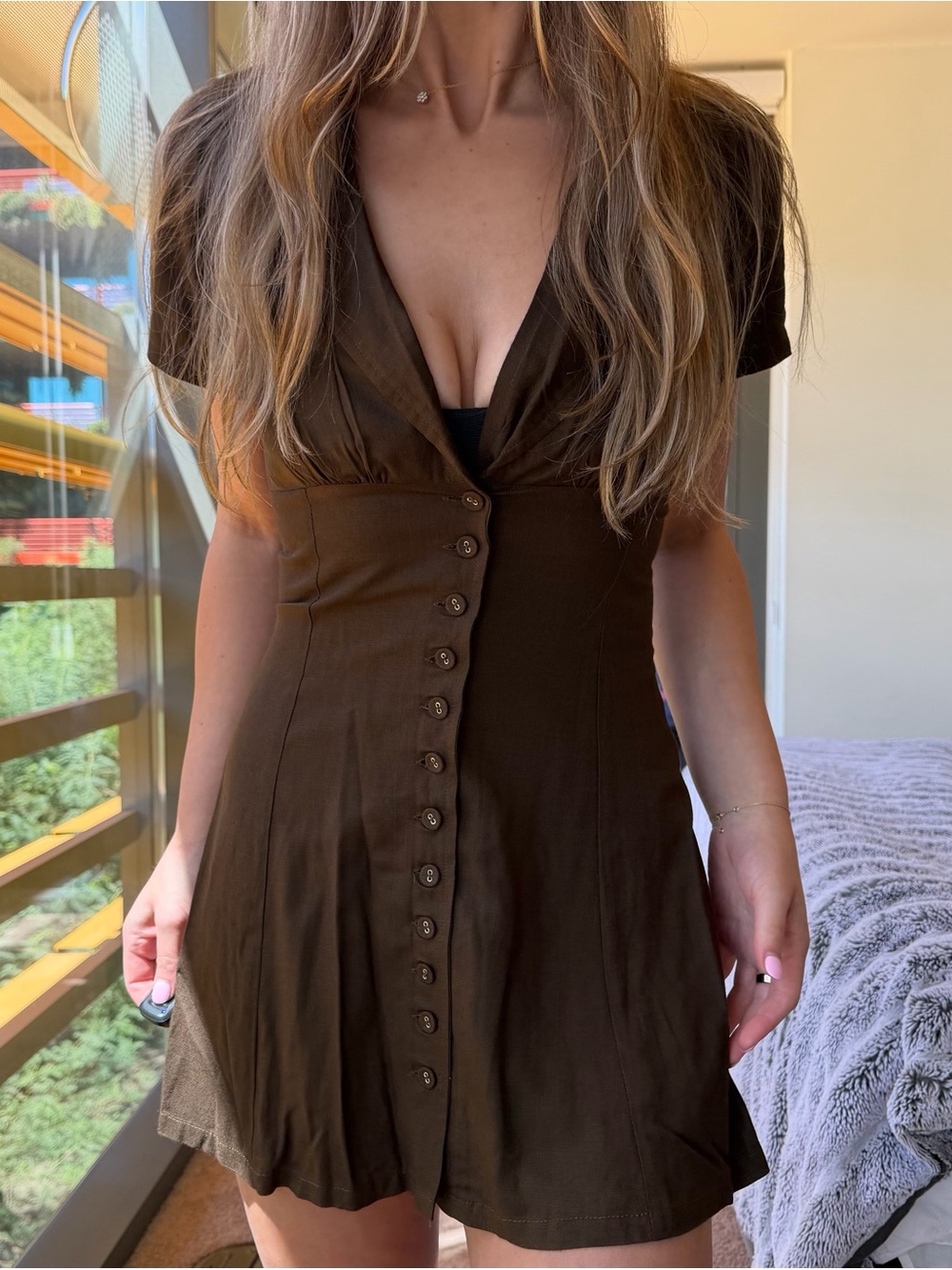 Princess Polly Brown Button Down Summer Short Sleeve Dress